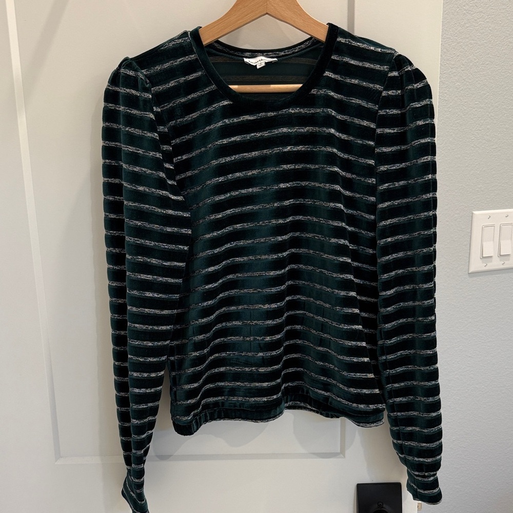 Heartloom Black and Gray Striped Velvet Blouse